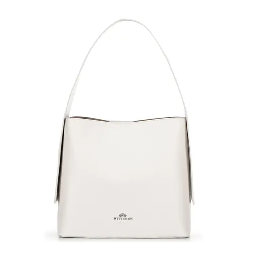 Shopperka z kože s prídavnými vreckami zlomená biela 100-4E-203-0