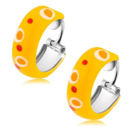 Strieborné náušnice 925, kruhy, žltá glazúra, červené a oranžové bodky