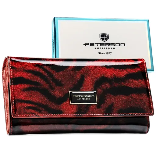 Červená lakovaná dámska peňaženka z prírodnej a ekologickej kože so zapínaním na patent - Peterson