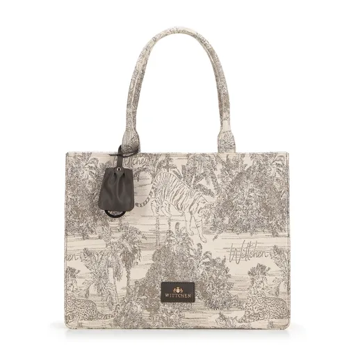 Dámska žakárová shopper kabelka so vzorom béžová 99-4E-500-X6