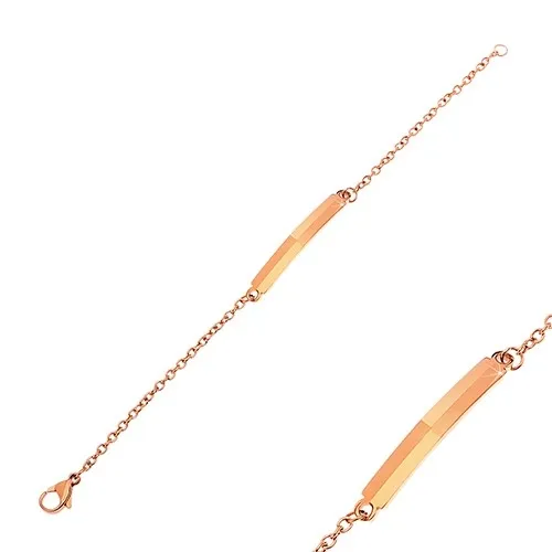 Oceľový náramok medenej farby, známka s lesklými a matnými obdĺžnikmi