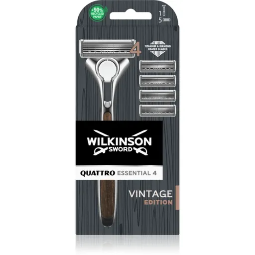 Wilkinson Sword Quattro Essentials 4 Vintage holiaci strojček + náhradné hlavice 5 ks