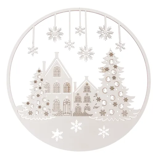 Drevená vianočná dekorácia na stenu Vločky, 37 cm