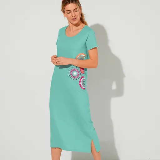 Dlhá nočná košeľa s krátkymi rukávmi a potlačou Rozety