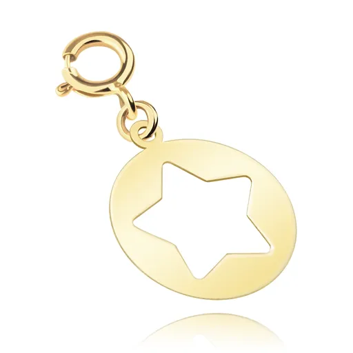 Prívesok na náramok zo žltého 9K zlata - plochý kruh s výrezom hviezdy