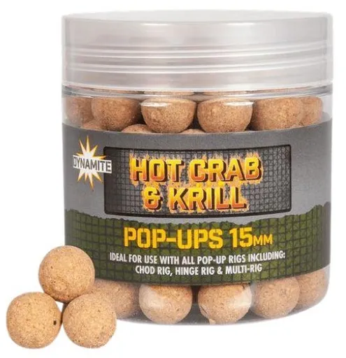 Dynamite baits plávajúce boilies pop ups hot crab krill 15 mm