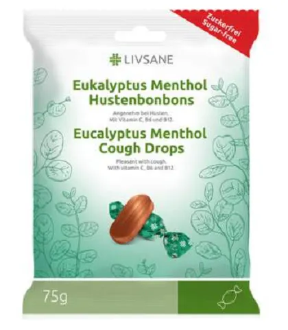 Livsane Bylinné pastilky mentol, eukalyptus bez cukru 75 g