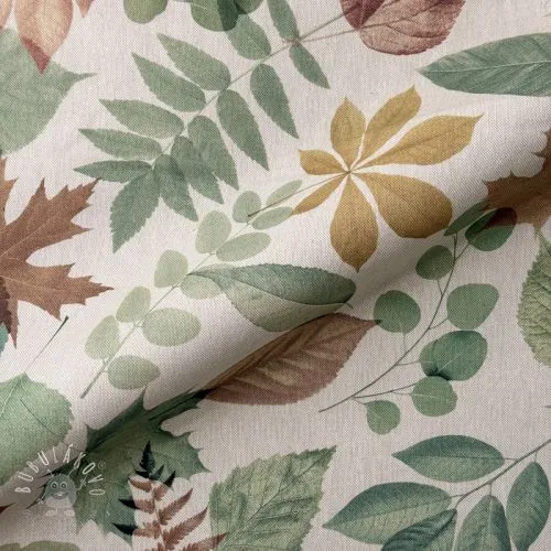 Dekoračná látka Linenlook Coloured Leaf Mix digital print