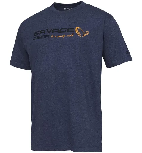 Savage gear tričko signature logo t shirt blue melange - xxl
