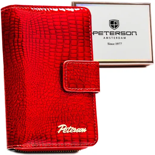 Veľká červená dámska peňaženka z ekologickej kože s krokodíliou textúrou