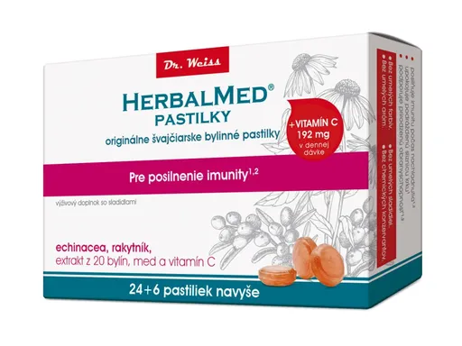 HERBALMED PASTILKY pre posilnenie imunity Dr.W echinacea, rakytník, 20 bylín, vit.C pastilky 24+6 navyše