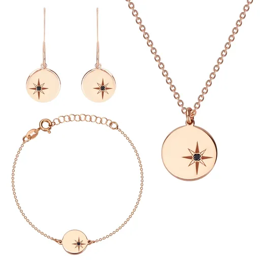 Strieborný trojset 925 ružovozlatej farby - severná hviezda, čierny diamant