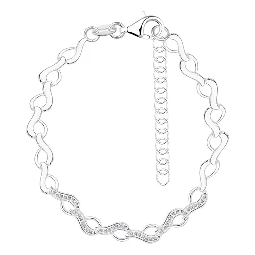 Strieborný 925 náramok - striedavo hladké a zirkónové esíčkovité články
