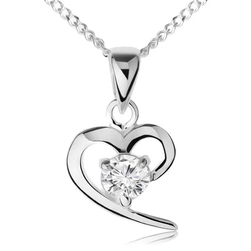 Náhrdelník zo striebra 925, obrys asymetrického srdca, číry zirkón