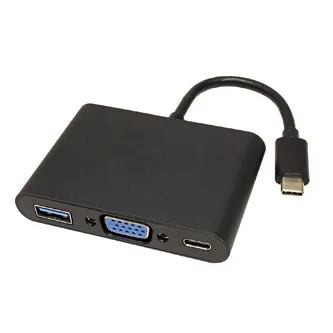 USB/Video prevodník + HUB, DP Alt Mode, USB C samec - VGA (D-sub) samica + USB C samica (PD) + USB A sam, čierny, plastic bag 2560