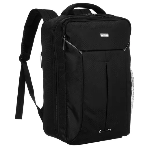 Cestovný pánsky batoh z čierneho polyesteru s možnosťou rozšírenia a RFID ochranou