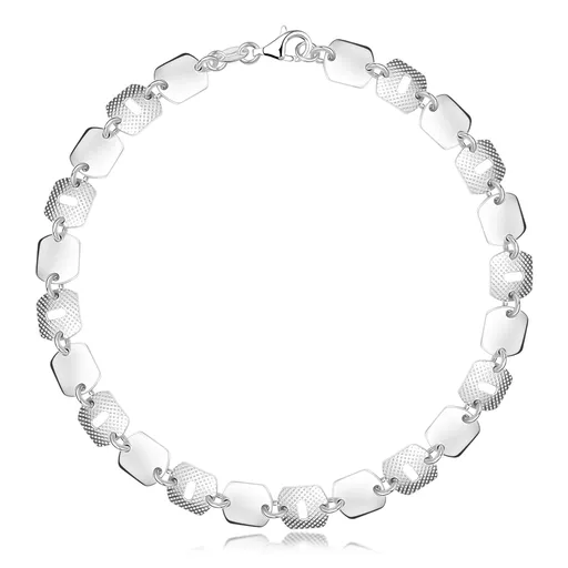 Strieborný náramok 925 - lesklé a mriežkované štvorce