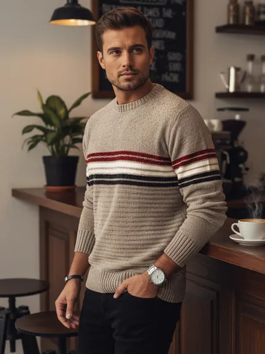 Pánsky hnedý pásikavý sveter Dstreet WX2282