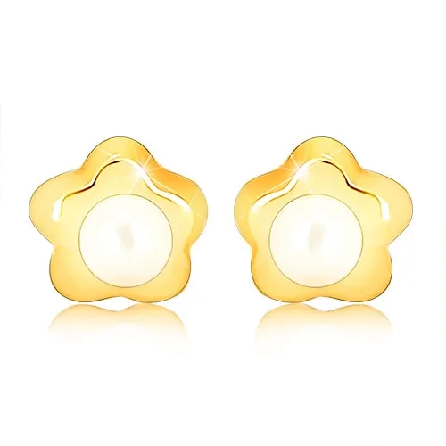 Zlaté náušnice 9K v tvare kvetu s kultivovanou perlou