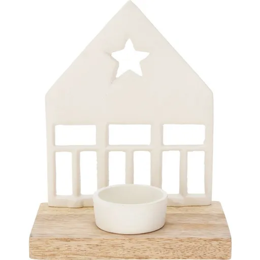 Dekoračný svietnik Domček s hviezdou biela, 13 x 19 x 8 cm
