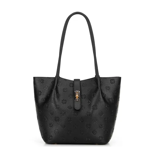 Dámske puzdro z ekokože s reliéfnym podpisom veľké čierne 101-4Y-P01-1