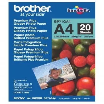 Brother Photo Paper Glossy BP71GA4, 260 g/m2, A4, 20ks, lesklý, atramentový, biely, foto papier