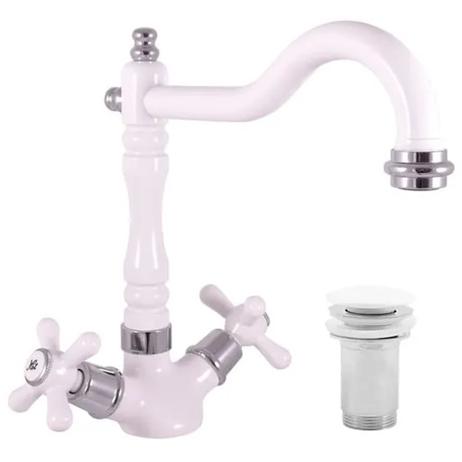 RAV SLEZÁK Morava umývadlová batéria s clic-clacom biela / chróm mk121.5/8bc MK121.58BC