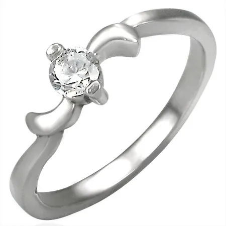 Zásnubný oceľový prstienok so zirkónom a lístkami po okrajoch - Veľkosť: 55 mm