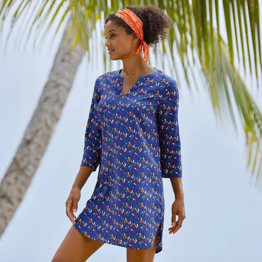 Plážová tunika s 3/4 rukávmi a potlačou