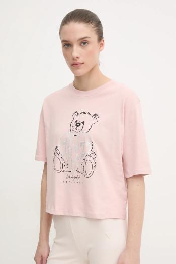 Bavlnené tričko Guess RHINESTONE dámske, ružová farba, V5RI09 I3Z14