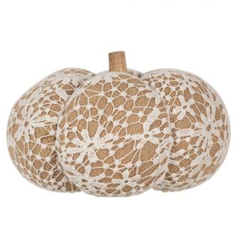 Hnědo-bílá krajková dekorace dýně Pumpkin XXL - Ø 25*16 cm  65406