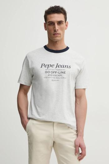 Tričko Pepe Jeans PETERSON pánske, šedá farba, s potlačou, PM509801