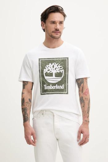 Bavlnené tričko Timberland pánske, biela farba, s potlačou, TB0A6DUD1001