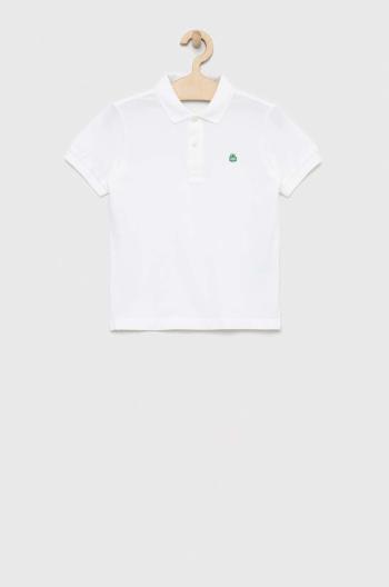 Detská bavlenná polokošeľa United Colors of Benetton biela farba, jednofarebný
