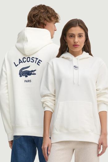 Bavlnená mikina Lacoste biela farba, s kapucňou, s potlačou, SH2740