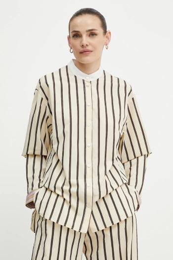 Košeľa Forte Forte béžová farba, voľný strih, so stojačikom, 13851 my shirt