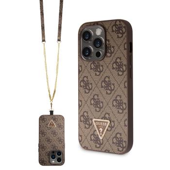 GUESS 4G STRASS SET Ochranný kryt + remienok pre Apple iPhone 15 Pro hnedý