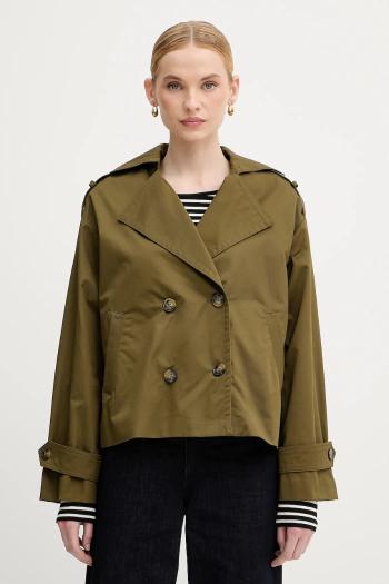 Bavlnená bunda Sisley zelená farba, prechodná, oversize, 227YLN05Q
