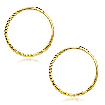 Okrúhle náušnice zo žltého 14K zlata - motív zatočeného lanka, 20 mm