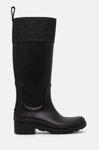 Gumáky Tommy Hilfiger RUBBER LONG BOOT MONOGRAM dámske, čierna farba, FW0FW08161