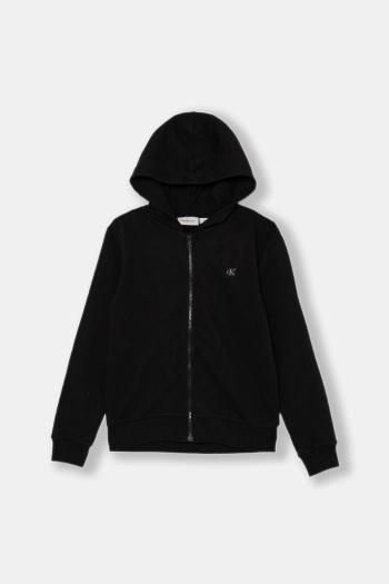 Detská mikina Calvin Klein Jeans čierna farba, s kapucňou, jednofarebná, IU0IU00707