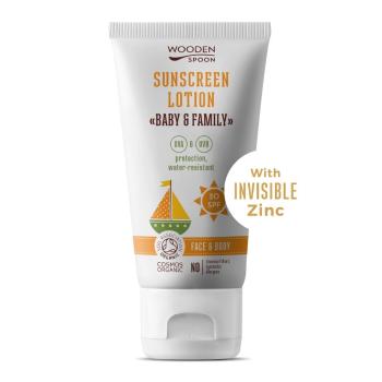 WoodenSpoon Opaľovacie telové mlieko v tube Baby & Family SPF 30, 150 ml