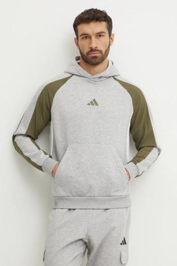 Mikina adidas Essential Colorblock pánska, šedá farba, s kapucňou, vzorovaná, JC6185
