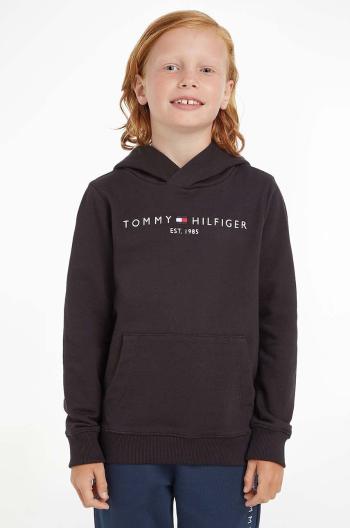 Detská bavlnená mikina Tommy Hilfiger čierna farba, s nášivkou, KS0KS00213