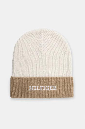 Detská čiapka s prímesou vlny Tommy Hilfiger béžová farba biela, AU0AU01930