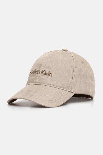 Šiltovka Calvin Klein béžová farba, s nášivkou, LV04D5024G