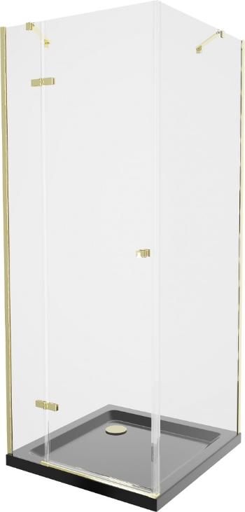 MEXEN/S - Roma sprchovací kút 90x90, transparent, zlatá + čierna vanička so sifónom 854-090-090-50-00-4070G