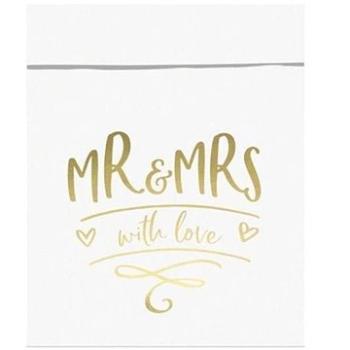 Papierové vrecká na sladkosti Mr & Mrs biele – Svadba – 13 × 14 cm – 6 ks (5900779101920)