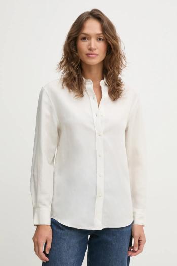 Košeľa s prímesou ľanu Calvin Klein dámska, béžová farba, voľný strih, s klasickým golierom, K20K208321