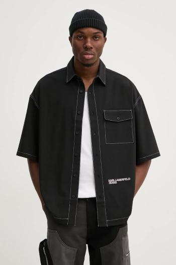 Košeľa Karl Lagerfeld Jeans pánska, čierna farba, voľný strih, s klasickým golierom, A1M16016